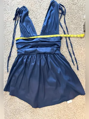 NWT Cider Solid Satin Ruched Mini Dress – Navy Blue – XL thumbnail 12