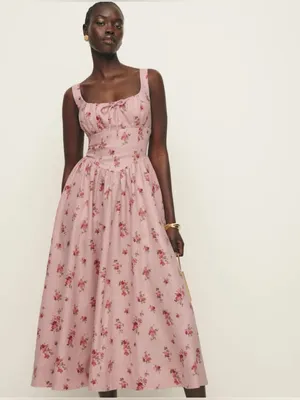 Reformation Bailia Linen Dress in Tea Time Pink thumbnail 2