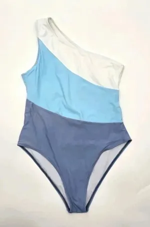 One Shoulder Blue White One Piece‎ Swimsuits Bathing Suit Medium thumbnail 1