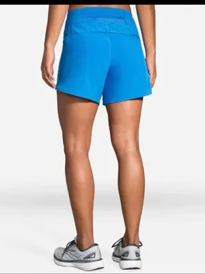 Brooks Run Happy Women's Royal Blue Running Shorts with Yellow Logo thumbnail 2