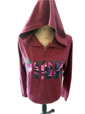 PINK Victoria's Secret Burgundy Floral Full-Zip Hoodie Women's Size M (19” PTP) thumbnail 2