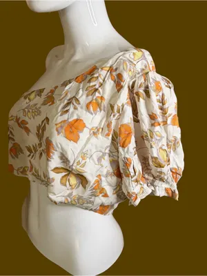Petal & Pup One-Shoulder Floral Crop Top in Cream and Orange thumbnail 4