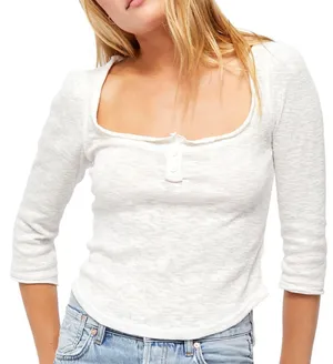 Free People Women's Jaimie Henley Top White Size Small thumbnail 2