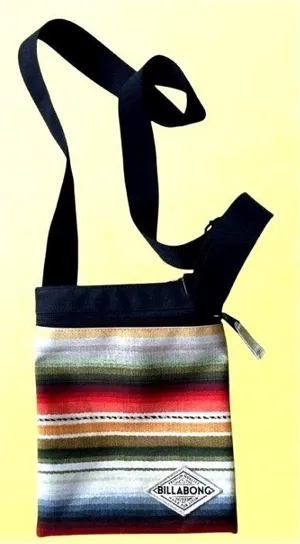 Billabong Crossbody Bag Purse Stripe Canvas Adjustable Strap Zip Close Australia thumbnail 1