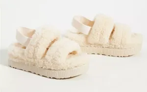 Cream Sherpa Ugg Strapped Sandals thumbnail 1