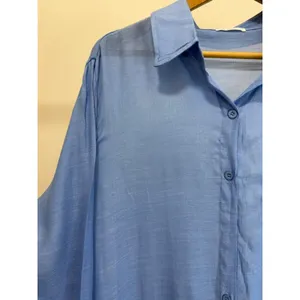 Breezy Lane Oversized Button Front Blouse Light Blue SzXL Size XL thumbnail 3