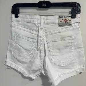 True Religion White Denim Jennie Curvy Mid Rise Shorts Cotton Womens Size 27/4 thumbnail 2