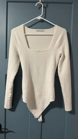 White Bodysuit Abercrombie Long Sleeve Ribbed thumbnail 6