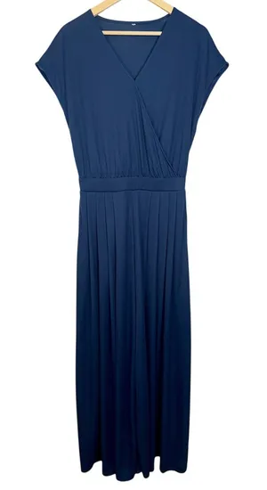 NEW Halara Navy Blue Knit V-Neck Wrap Casual Wide Leg Jumpsuit Womens Size M thumbnail 1