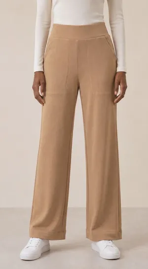 Pact Wide Leg Pant Women's Large Organic Rib Cotton Pull On Lounge Airport Beige thumbnail 1