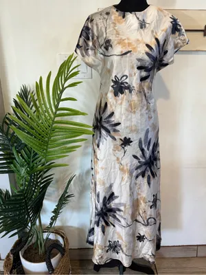 SHEIN White Maxi Dress with Blue Floral and Tan Accents thumbnail 4