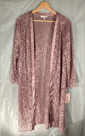 Oleg Cassini Davids Bridal Lace Duster Sz 14 Rose Quartz Sparkly Mother Of The Bride NWT thumbnail 1