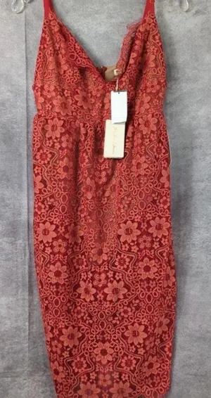 For Love & Lemons burnt orange Floral Lace Midi Dress NWT thumbnail 1