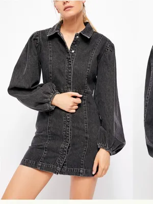 Free People Black Mia Denim Mini Dress Small thumbnail 2