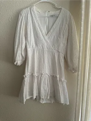 Olivaceous White Eyelet Puff-Sleeve Mini Dress thumbnail 6