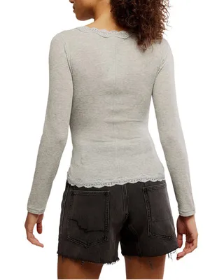 NWT Free people Big Love Ribbed Cardigan Elegant Grey Lace-Trimmed Small thumbnail 4