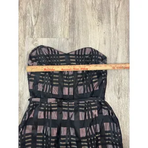 Alexia Admor Black Plaid Strapless‎ Sweetheart Neckline Belted Fit Flare Dress L thumbnail 5