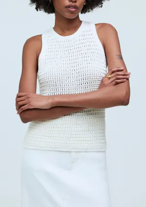 Madewell Crochet Knit Crewneck Sweater Tank Cotton Vest Bright Ivory XS NWT thumbnail 1