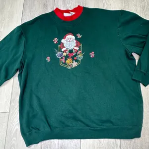 Vintage Bobbie Brooks green 90s Santa christmas‎ embroidered sweatshirt size xl thumbnail 1