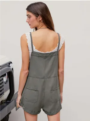 Cider Olive Green Short Denim Overalls thumbnail 3