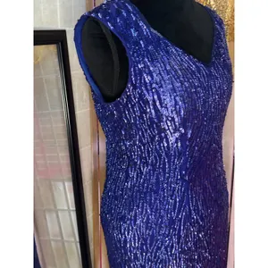 Vintage Blue Sequin‎ Cocktail dress V-Neck Keyhole Back Fringe Hem Sleeveless thumbnail 8