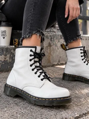 Dr. Martens Women’s White Lace-Up Combat Boots with Black Laces Size 7 thumbnail 1
