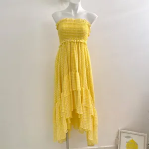 Anthropologie Yellow Gingham Dress Medium Low Coquette Cottagecore Boho Ruffle thumbnail 5