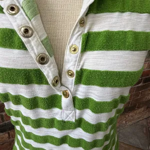 Twisted Heart Y2K Terry Stripe Dress Small Medium Preppy Polo Snap Front thumbnail 5