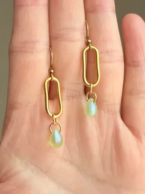 Handmade gold tone stainless steel & teardrop beads chic fairy boho vintage style dangle earrings💚 thumbnail 4