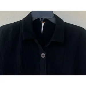 Free People Sunstreaks Tie Front Black Gauzy Cotton Top Button Front Large Beach thumbnail 4