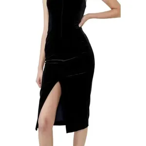 Bardot Alisa Midi Velour Dress Women's 12 Black Halter Knee Length Sleeveless thumbnail 12
