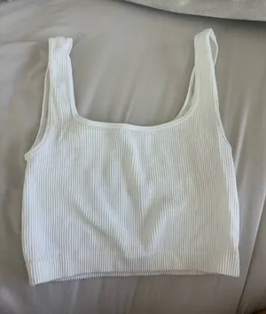 ZARA White Tank Top Cropped Ribbed thumbnail 1