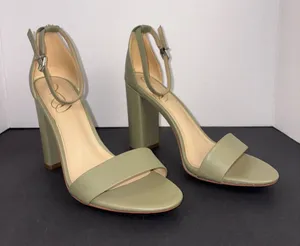 Olive Green High Block Heel Ankle Strap Sandal Sam Edelman Size 8 thumbnail 1