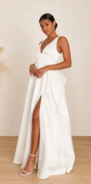 LULU's Bridal Wedding Chic Modern Sexy Minimalist Sexy Satin A-Line Gown thumbnail 1