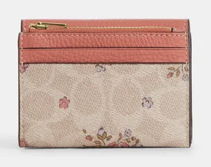 Coach Card Holder Wallet In Signature Canvas with Floral Print thumbnail 1