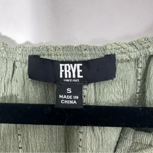Frye Embroidered Boho Blouse Smocked Cuff Split Neck Green Long Sleeve S NWT thumbnail 6