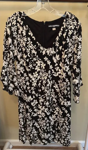 Karl Lagerfeld Paris‎ Women Black White Floral Lace Ruffle Sleeve Dress Size 8 thumbnail 1