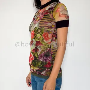 Vintage 2000's Jean Paul Gaultier Soleil Striped Floral Mesh Top Size medium thumbnail 9