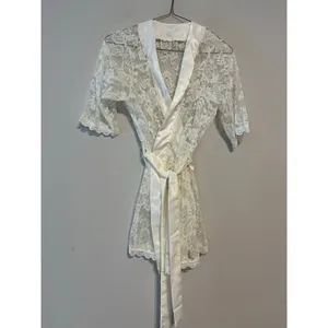 Ivory Lace Kimono Robe Lingerie Cover Up Bridal Romantic Feminine Fairy Antique thumbnail 4