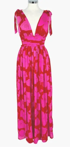 Sugarlips Caribbean Crush Descanso Pleated Maxi Dress Pink Red Size XS NWT thumbnail 1