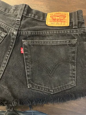 Levi's Black Distressed Frayed Hem Denim Shorts thumbnail 5