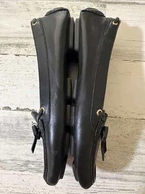 Tory Burch Black Leather Bow-Trim Driving Loafers with Gold Logo thumbnail 6
