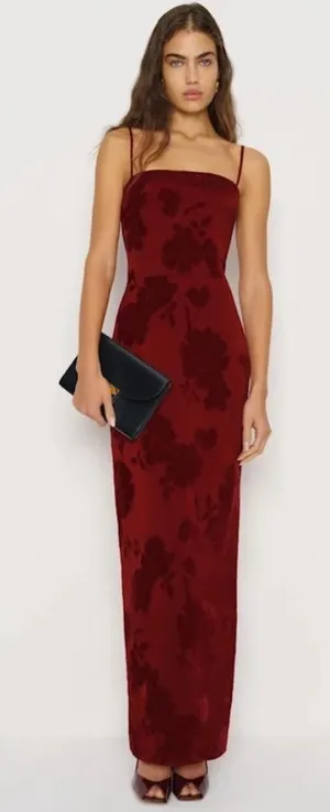 Reformation Frankie Scarlet Slip Maxi Dress Floral Velvet Burnout New Size 10 thumbnail 1