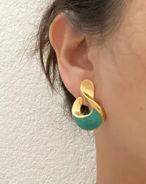 Vintage 90’s AVON “Hint of Color” Surgical Steel Post Turquoise Enamel Earrings thumbnail 2