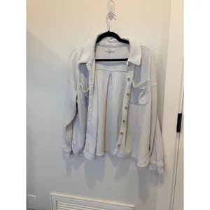 Madewell Waffle Knit Shacket Shirt Jacket Cream Off White Button Down XL thumbnail 5