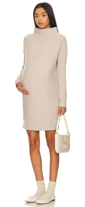 Hatch The Kendall Merino Wool Maternity Long Sleeve Sweater Dress in Oat Melange thumbnail 1