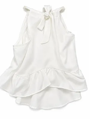 Source Unknown White Ruffle Halter Top Tie Neck Open Side High Low Coquette Y2K Blouse thumbnail 1