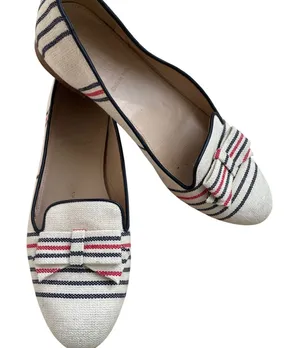 J.Crew Cleo striped canvas loafers featuring bow detail size 9 made in Italy thumbnail 1