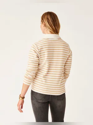 Carve Designs Clara Fleece Pullover in Birch Even Stripe thumbnail 3
