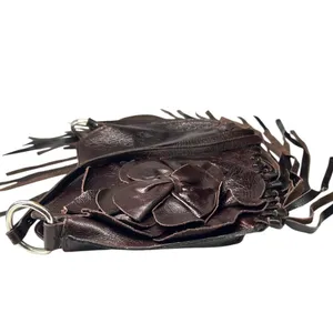 Brown leather bag fringe appliqué Whimsigoth Boho Chic Western Cowgirl Purse thumbnail 7